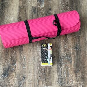 Pink 10mm Yoga Mat with 3 resistance bands